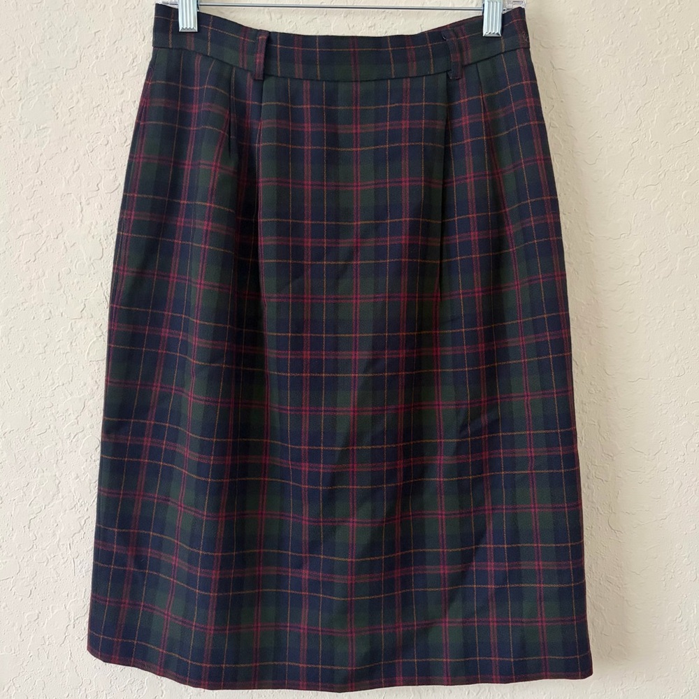 Vintage JH Collectibles Plaid Wool Knee Length‎ Skirt Petite 10P Preppy Academia